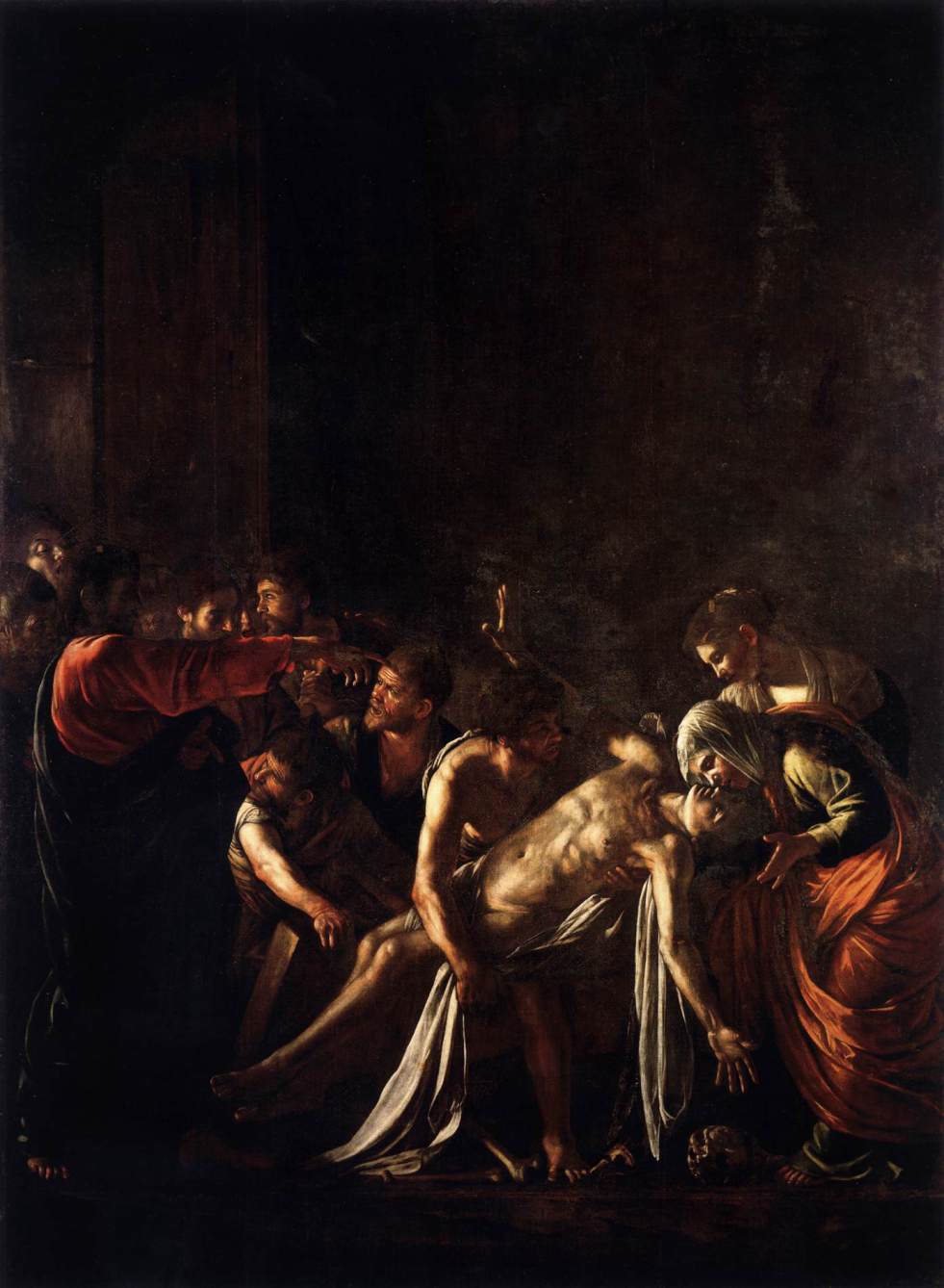 カラヴァッジョ　「ラザロの蘇生 」1608-09　　Oil on canvas, 380 x 275 cm　　メッシーナ美術館